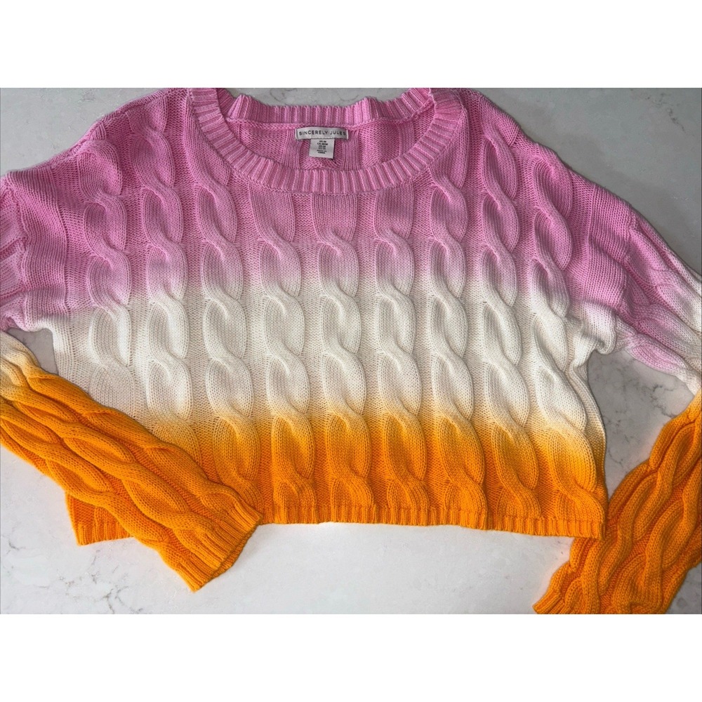 Sincerely Jules Sweater Cropped Chunky Cable Knit Womens M Dip Dyed Cotton Y2k‎